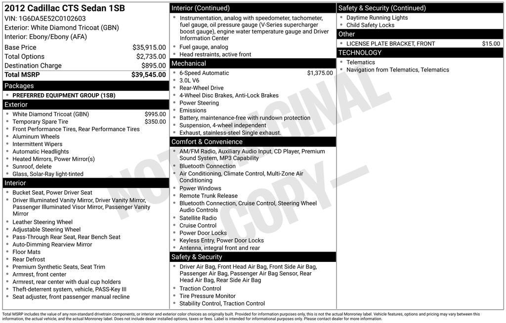 2012 Cadillac CTS BASE