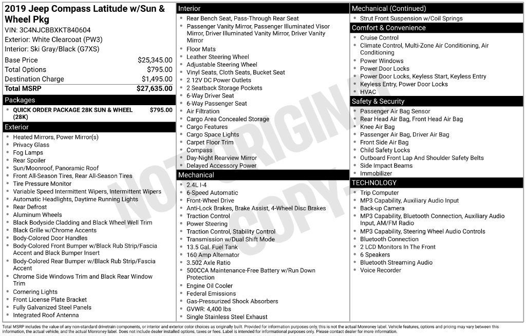 2019 Jeep Compass Latitude w/Sun/Wheel Pkg