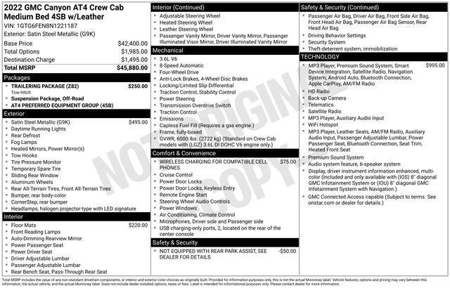 2022 GMC Canyon 4WD AT4 w/Leather