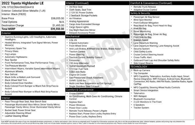 2022 Toyota Highlander LE