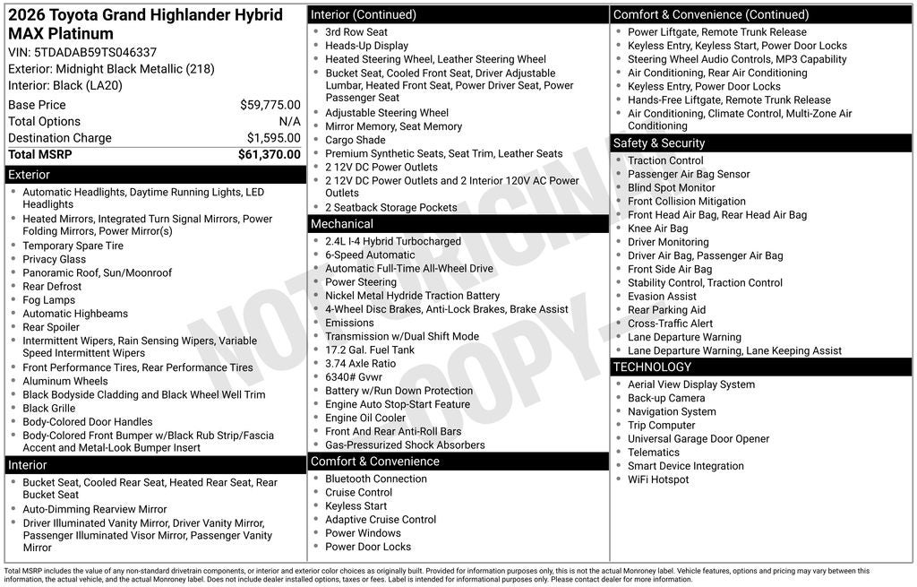 2026 Toyota Grand Highlander Hybrid MAX Platinum
