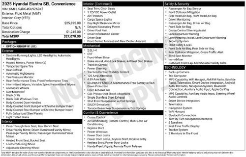 2025 Hyundai ELANTRA SEL Convenience