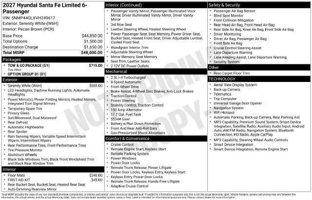 2027 Hyundai SANTA FE Limited 6P