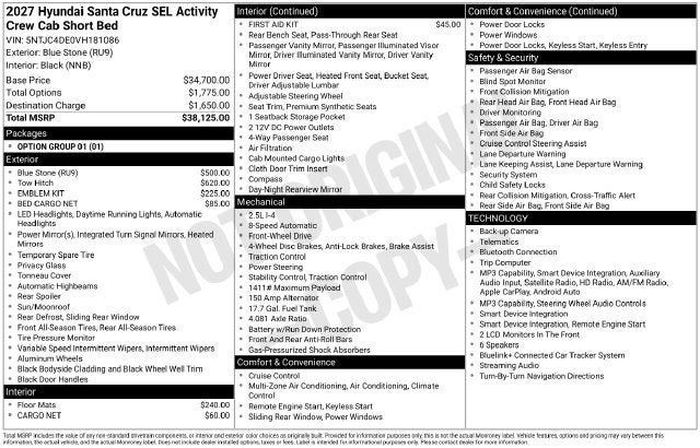 2027 Hyundai SANTA CRUZ SEL Activity