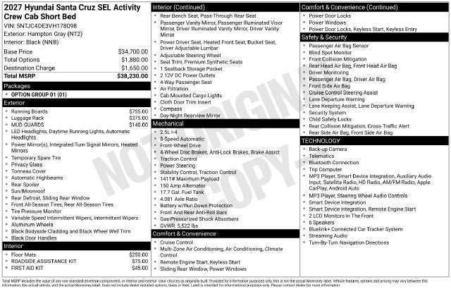 2027 Hyundai SANTA CRUZ SEL Activity