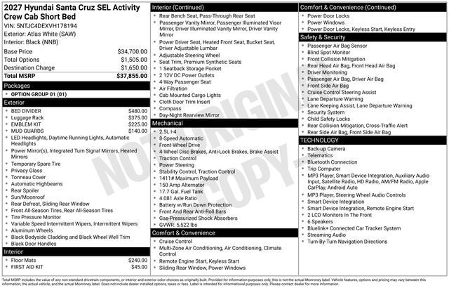 2027 Hyundai SANTA CRUZ SEL Activity