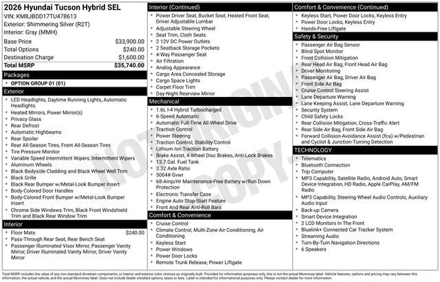 2026 Hyundai TUCSON HYBRID SEL