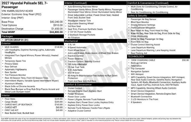 2027 Hyundai PALISADE SEL 7P