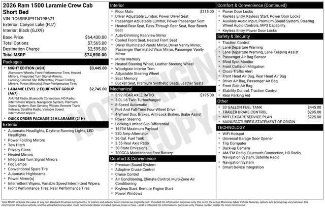 2026 RAM 1500 Laramie Crew Cab 4x4 5'7' Box