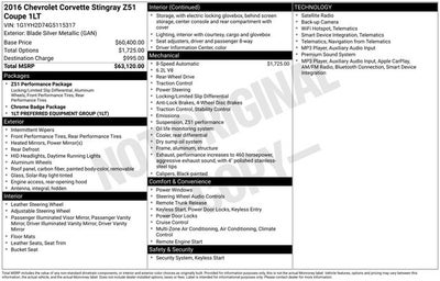 2016 Chevrolet Corvette Stingray Z51 1LT