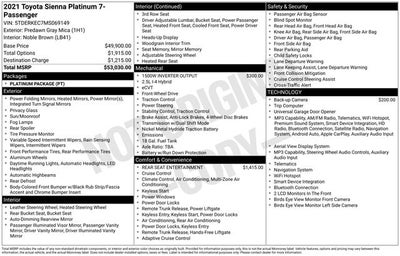2021 Toyota Sienna Platinum 7 Passenger