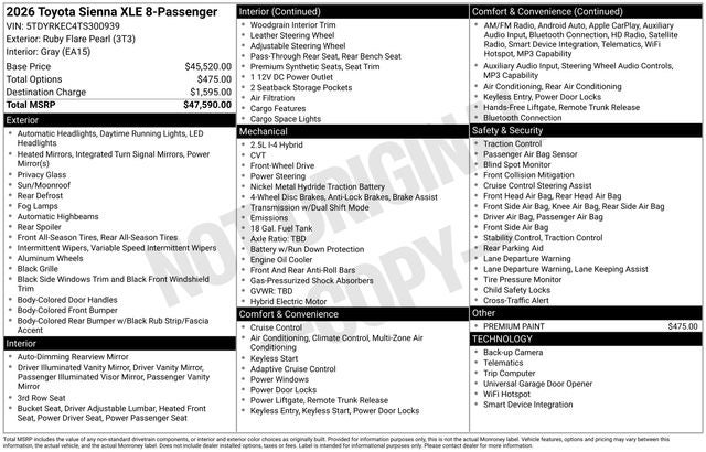 2026 Toyota Sienna XLE 7 Passenger