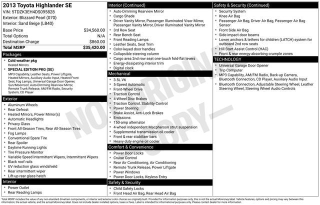 2013 Toyota Highlander Base Plus V6