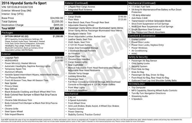 2016 Hyundai SANTA FE SPORT 2.4 Base