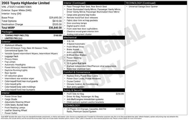 2003 Toyota Highlander V6