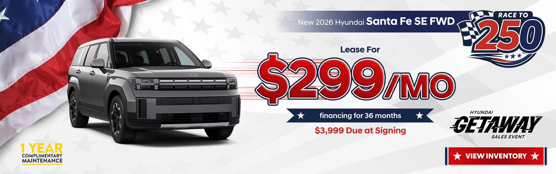 New 2026 Hyundai Santa Fe SE FWD Lease for $299 per month fo